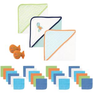 image:imageLuvable Friends Baby Hooded Towel Washcloth and Toy Set 29 Piece Pink DragonflyBlue Dino