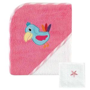 image:imageLuvable Friends Tropical Hooded Towel and Washcloth Pink Bird