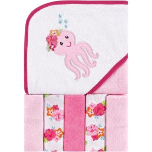 image:imageLuvable Friends Unisex Baby Hooded Towel with Five Washcloths Elephant Spray One SizeTropical Octopus
