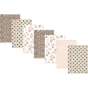 image:imageLuvable Friends Hudson Baby Flannel Burp Cloths 7pk Animal LeopardBlush Blossom Floral