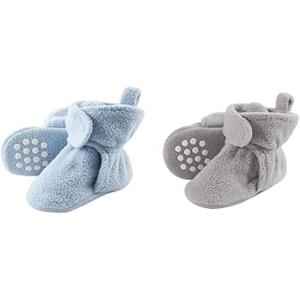 image:imageLuvable Friends Boy Cozy Fleece Booties 2Pack Light Blue Neutral Gray 06 Months