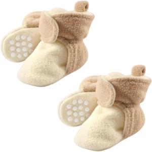 image:imageLuvable Friends Fleece Toddler Non Skid Slipper Booties 2 PackCreamTan