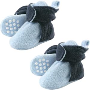 image:imageLuvable Friends Fleece Toddler Non Skid Slipper Booties 2 PackLight BlueNavy