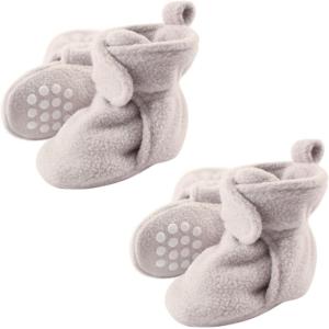image:imageLuvable Friends Fleece Toddler Non Skid Slipper Booties 2 PackLight Gray