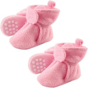 image:imageLuvable Friends Fleece Toddler Non Skid Slipper Booties 2 PackLight Pink