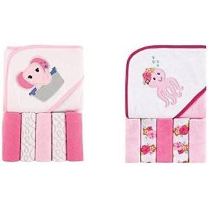 image:imageLuvable Friends Girl Hooded Towel with Five Washcloths 2Pack Penguin Tropical OctopusPink Elephant Tropical Octopus