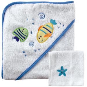 image:imageLuvable Friends Unisex Baby Cotton Hooded Towel and Washcloth Fish One SizeBlue