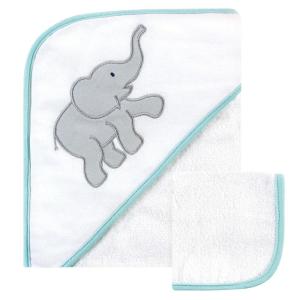 image:imageLuvable Friends Unisex Baby Cotton Hooded Towel and Washcloth Fish One SizeGray Elephant