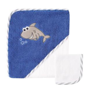image:imageLuvable Friends Unisex Baby Cotton Hooded Towel and Washcloth Fish One SizeShark