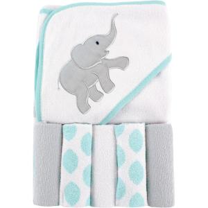 image:imageLuvable Friends Unisex Baby Hooded Towel with Five Washcloths Girly Whale One SizeIkat Elephant