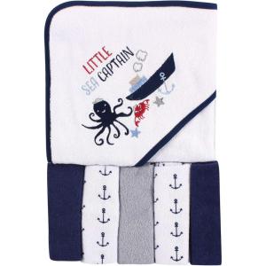 image:imageLuvable Friends Unisex Baby Hooded Towel with Five Washcloths Girly Whale One SizeSea Captain