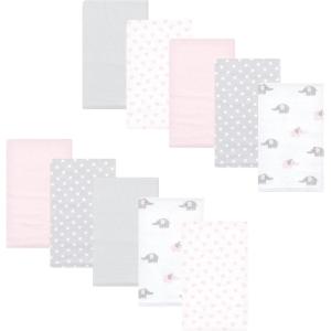 image:imageLuvable Friends Hudson Baby Flannel Burp Cloths 10pk Cuddle BearsElephant Serenity Pink