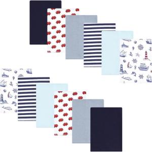 image:imageLuvable Friends Hudson Baby Flannel Burp Cloths 12pk Jungle SafariCoastal Lighthouse