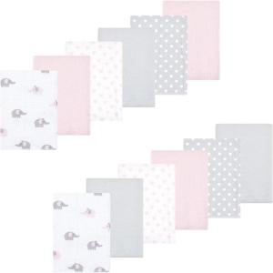 image:imageLuvable Friends Hudson Baby Flannel Burp Cloths 12pk Jungle SafariElephant Serenity Pink