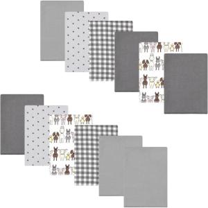 image:imageLuvable Friends Hudson Baby Flannel Burp Cloths 12pk Jungle SafariFarm Pals Gray