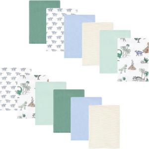 image:imageLuvable Friends Hudson Baby Flannel Burp Cloths 12pk Jungle SafariPastel Dino