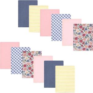 image:imageLuvable Friends Hudson Baby Flannel Burp Cloths 12pk Jungle SafariPink Blue Floral