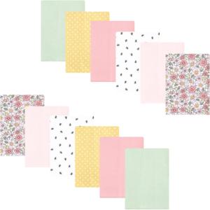 image:imageLuvable Friends Hudson Baby Flannel Burp Cloths 12pk Jungle SafariPink Yellow Floral