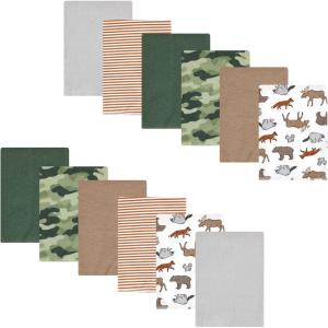 image:imageLuvable Friends Hudson Baby Flannel Burp Cloths 12pk Jungle SafariWoodland Animal Adventure