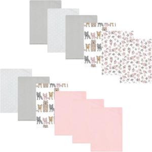 image:imageLuvable Friends Hudson Baby Flannel Burp Cloths 12pk Jungle SafariWoodland Bloom Pink