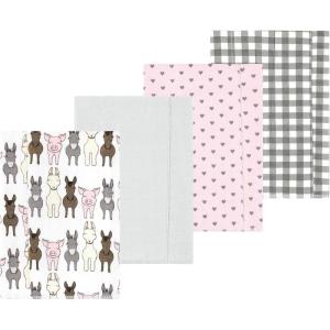 image:imageLuvable Friends Hudson Baby Flannel Burp Cloths 4pk Woodland ForestBarn Pals Pink