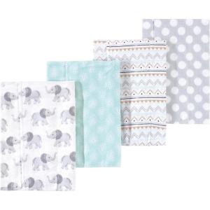 image:imageLuvable Friends Hudson Baby Flannel Burp Cloths 4pk Woodland ForestElephant Gray