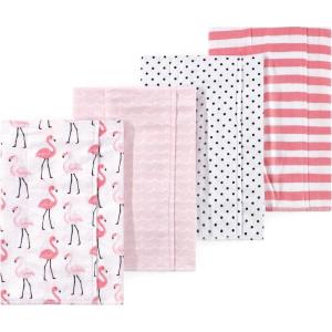 image:imageLuvable Friends Hudson Baby Flannel Burp Cloths 4pk Woodland ForestPink Flamingo