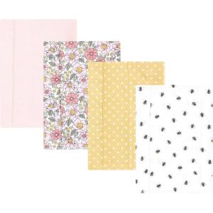 image:imageLuvable Friends Hudson Baby Flannel Burp Cloths 4pk Woodland ForestPink Yellow Floral
