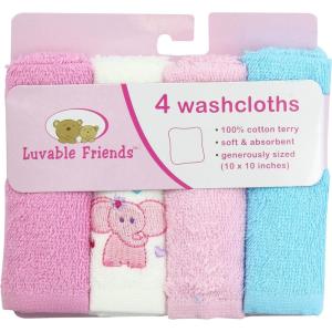 image:imageLuvable Friends Unisex Baby Super Soft Cotton Washcloths Duck One SizePink Elephant