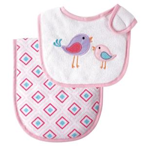 image:imageLuvable Friends Bib and Burp Cloth Set Pink Birds