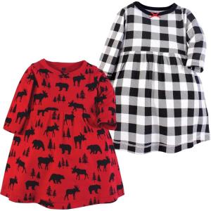 image:imageLuvable Friends Hudson Baby LongSleeve Dresses 2pkForest Critters Red