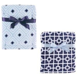 image:imageCoral Fleece amp Fleece Blanket 2PackBlue DiamondNavy Trellis