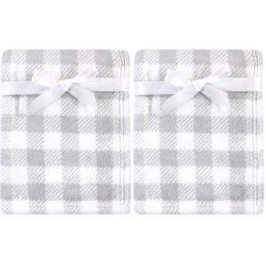 image:imageLuvable Friends Unisex Baby Coral Fleece Blanket Gray Plaid One Size Pack of 2
