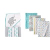 image:imageLuvable Friends Hooded Towel with Five Washcloths Ikat Elephant and Cotton Flannel Receiving Blankets Basic ElephantIkat Elephant