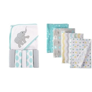 image:imageLuvable Friends Hooded Towel with Five Washcloths Ikat Elephant and Cotton Flannel Receiving Blankets Basic ElephantIkat Elephant