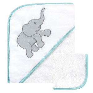 image:imageLuvable Friends Unisex Baby Cotton Hooded Towel and Washcloth Turtle One SizeGray Elephant