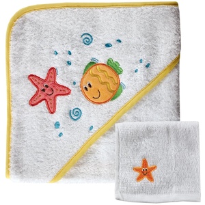 image:imageLuvable Friends Unisex Baby Cotton Hooded Towel and Washcloth Turtle One SizeYellow