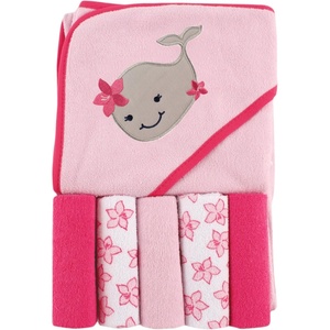 image:imageLuvable Friends Unisex Baby Hooded Towel with Five Washcloths Whale One SizeGirly Whale