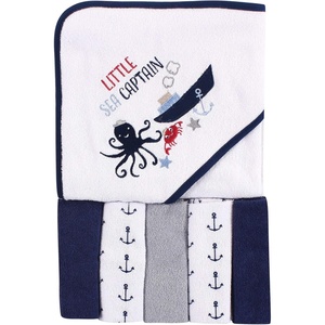 image:imageLuvable Friends Unisex Baby Hooded Towel with Five Washcloths Whale One SizeSea Captain