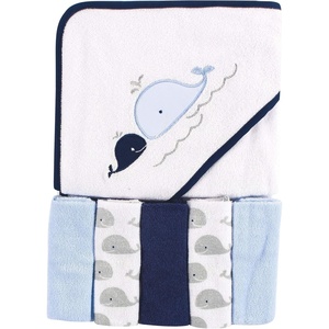 image:imageLuvable Friends Unisex Baby Hooded Towel with Five Washcloths Whale One SizeWhale